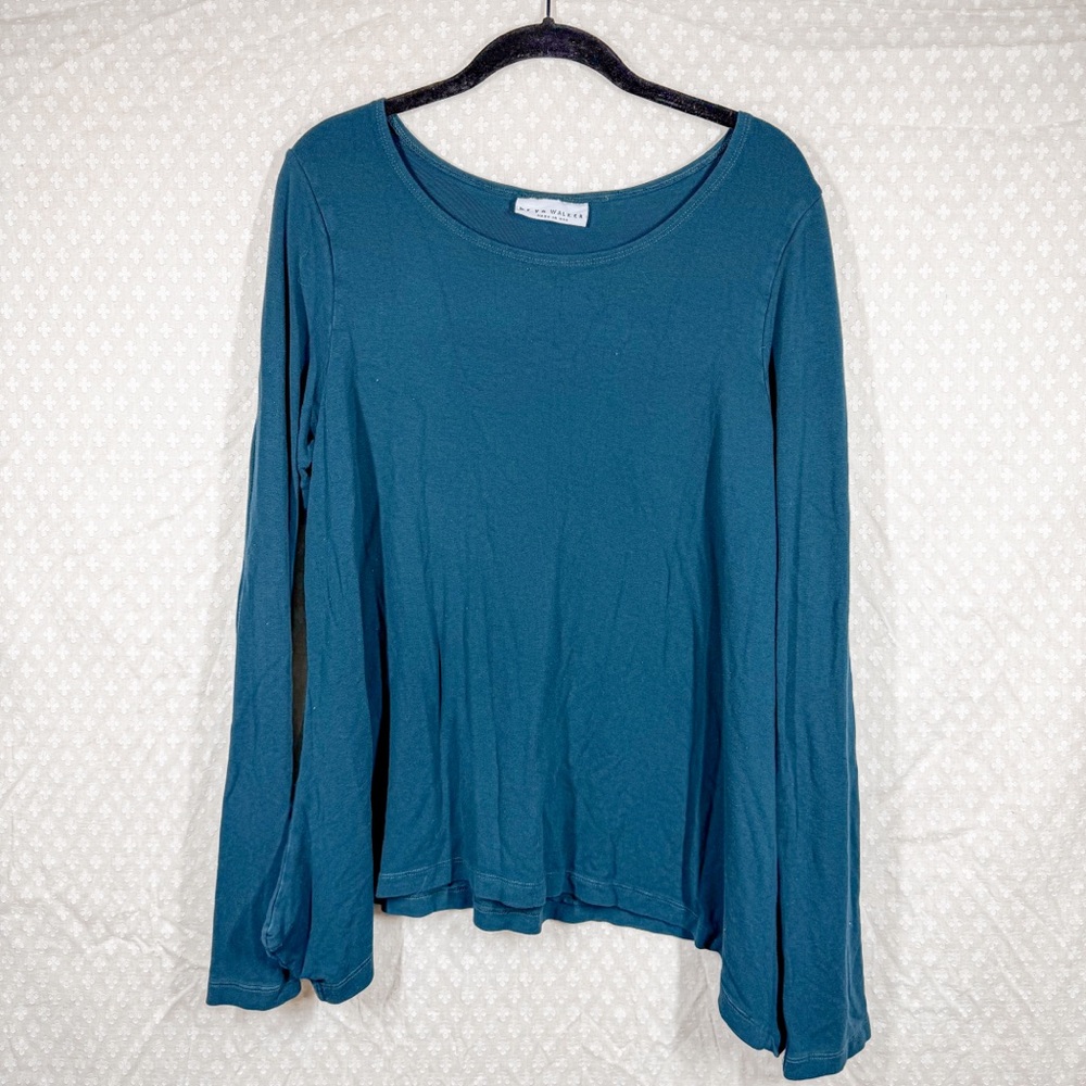 Bryn Walker Teal‎ Blue Flowy Long Sleeve Top